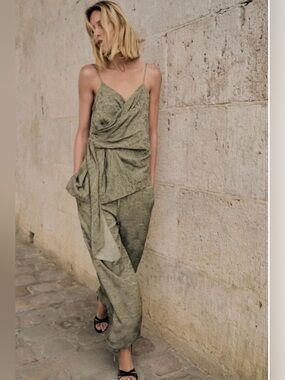 ZARA ZW COLLECTION TIED JACQUARD SET OF PANTS AND TOP SIZE L NEW CONDITION
